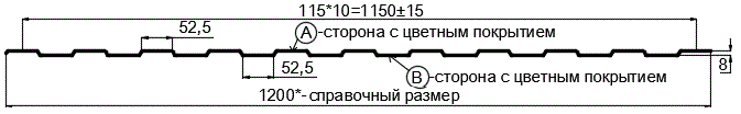 Фото: Профнастил С8 х 1150 - B Двусторонний (ПЭ_Д-01-8017-0.4±0.08мм) в Одинцово